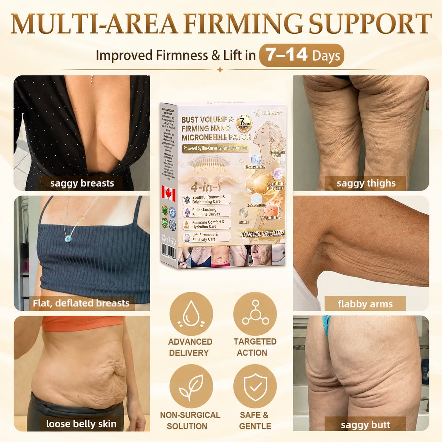 HISKIN® Bust Volume, Lift & Firming Nano Microneedle Patch Volufiline + Exosome + Copper Peptide Formula Powered by Cellular Renewal Technology